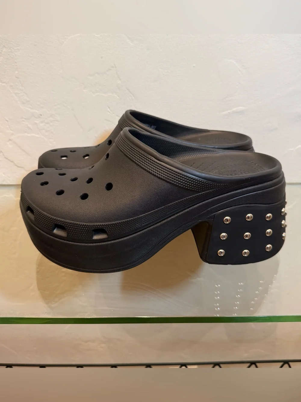 Crocs Black Platform Clogs with Studded Heel – Brand New